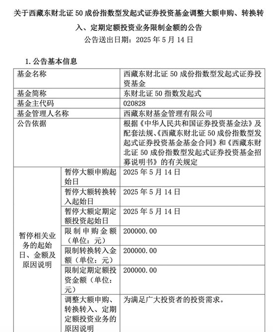 多只北证50指数基金，限购！