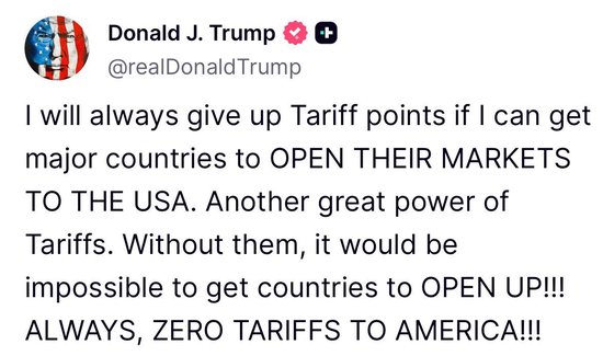 特朗普承诺对开放市场的国家降低关税