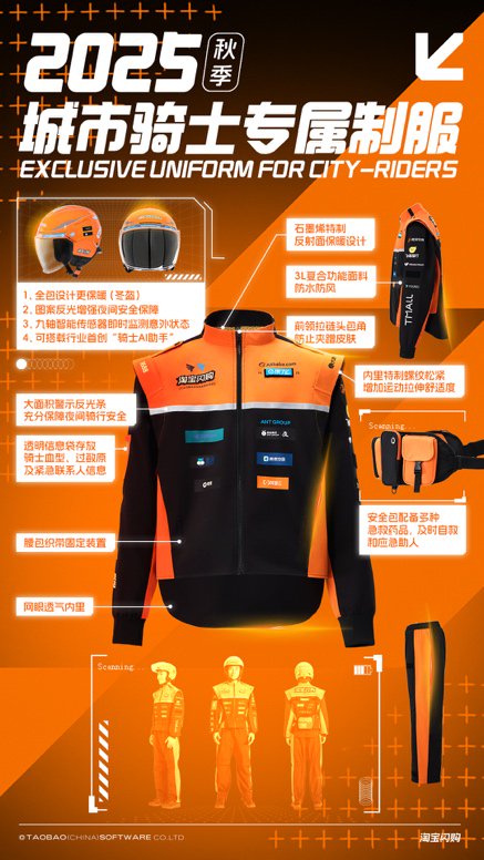 阿里正式发布秋季骑士服：展示旗下20余个品牌，约百万名城市骑士免费换新