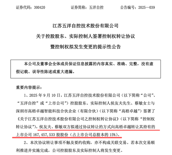 300420，控制权拟变更！