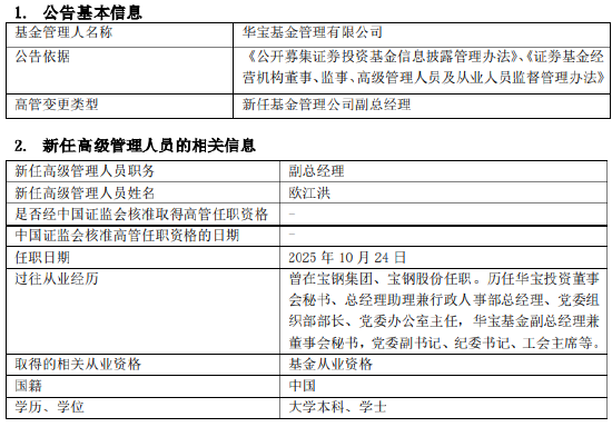 华宝基金新任欧江洪为副总经理 内部成长高管履新 华宝基金新任欧江洪为副总经理 内部成长高管履新